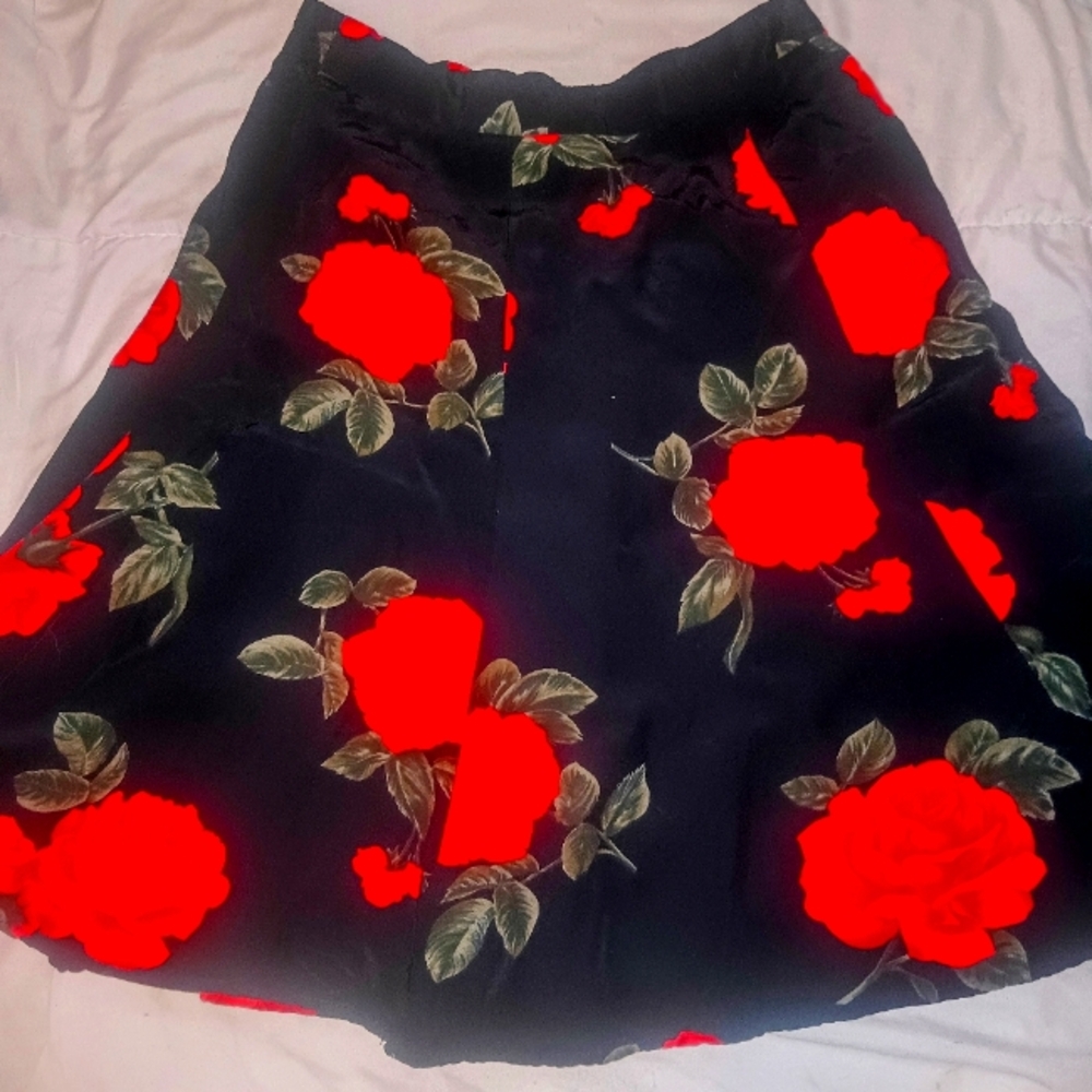 Vintage Black/ Red Roses Flare Mini Skirt